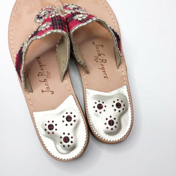 Jack Rogers Jacks Plaid Thong Sandals Red Silver 9 - Picture 3 of 7